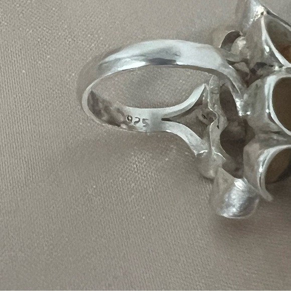 Vintage Sterling Silver Ribbon Ruffle Edge Tiger's Eye Ring 925 Size 5.5 Unique - Picture 5 of 16